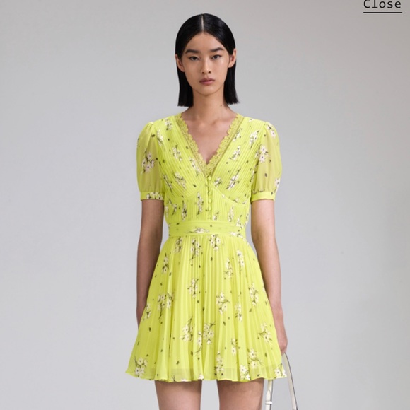 Self-Portrait Dresses & Skirts - Self portrait Lime Floral Chiffon Mini Dress